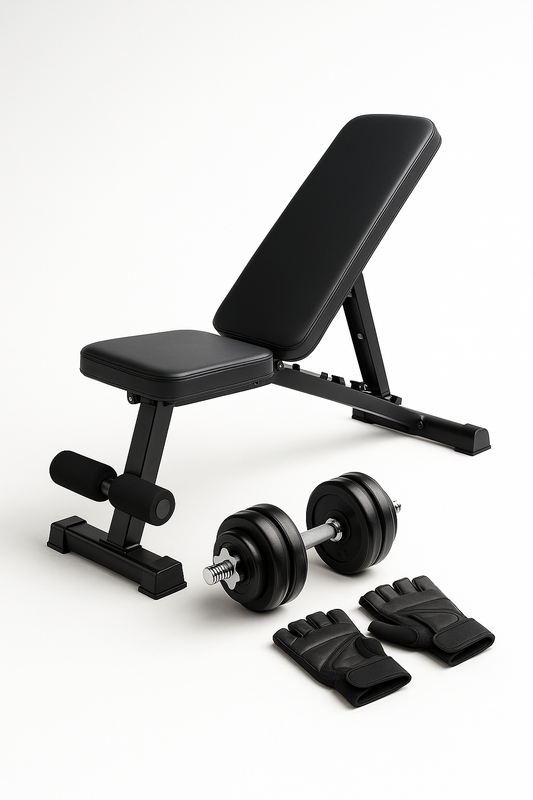 ForgeHaus Strength Bundle – Bench + Dumbbell + Gloves