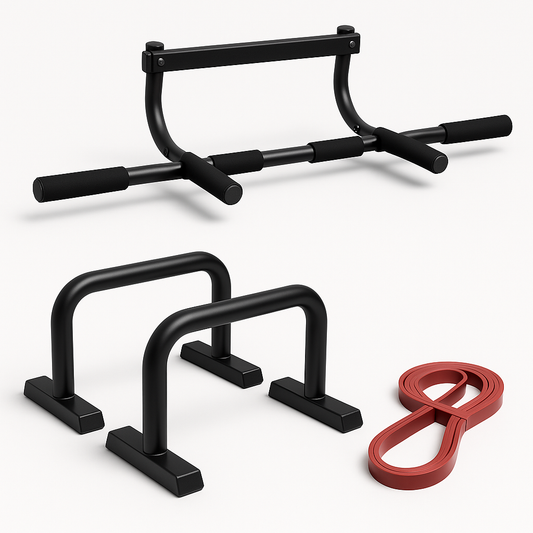 ForgeHaus Calisthenics Core Kit – Pull-Up Bar + Parallettes + Assist Band